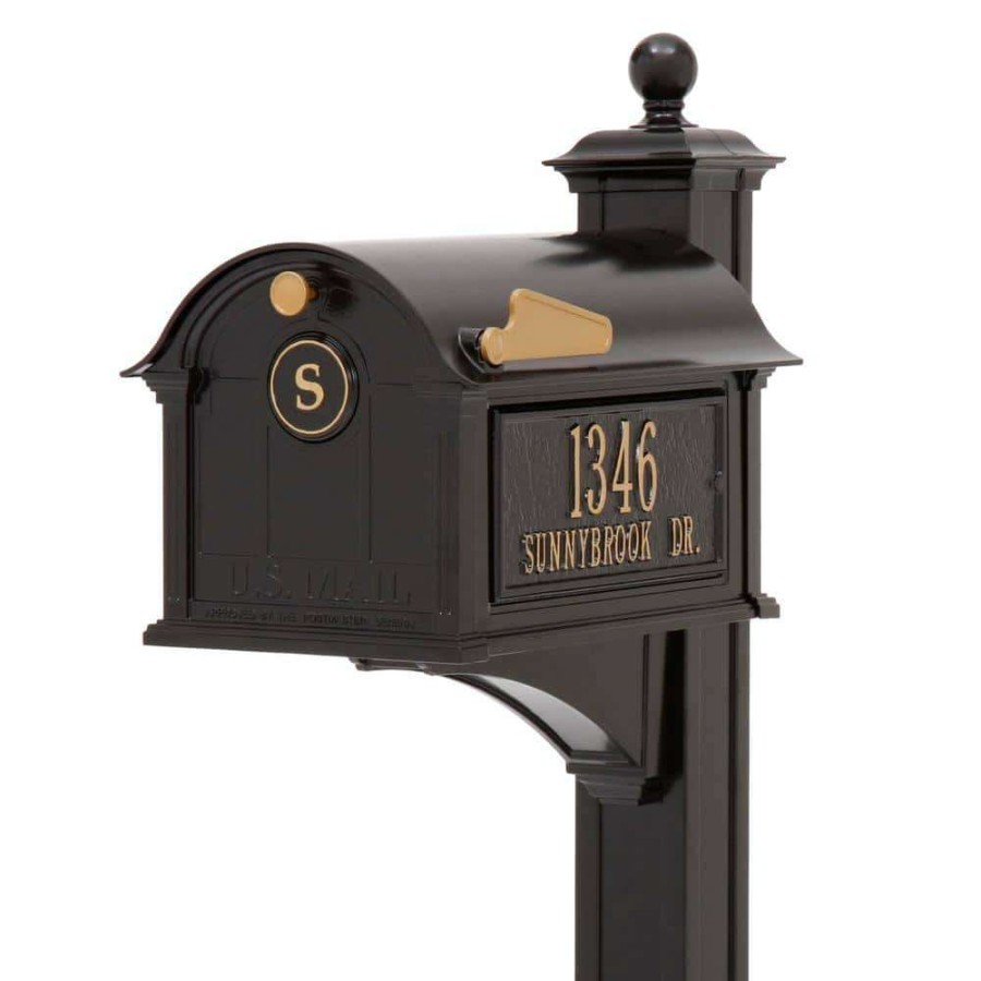 Mailboxes * | Whitehall Products Balmoral Black Streetside Monogram Mailbox Package