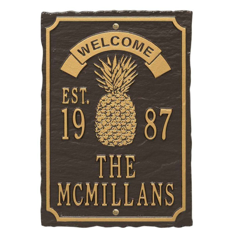 Mailboxes * | Whitehall Products Antebellum Welcome Rectangular Standard Wall 3-Line Anniversary Personalized Plaque In Bronze/Gold