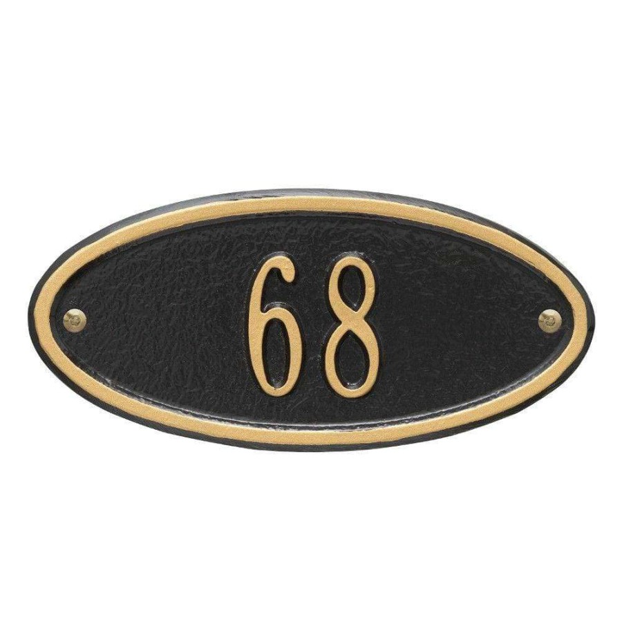 Mailboxes * | Whitehall Products Madison Petite Oval Black/Gold Wall 1-Line Address Plaque