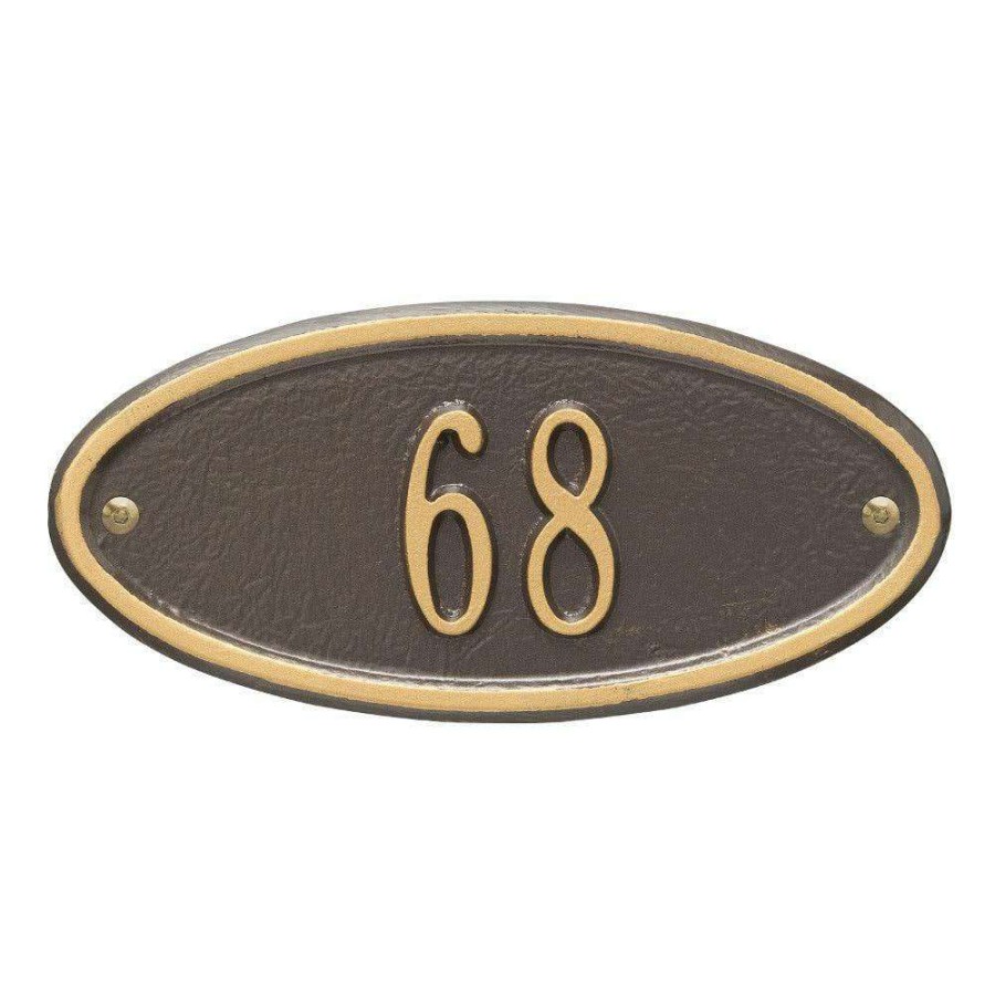 Mailboxes * | Whitehall Products Madison Petite Oval Bronze/Gold Wall 1-Line Address Plaque