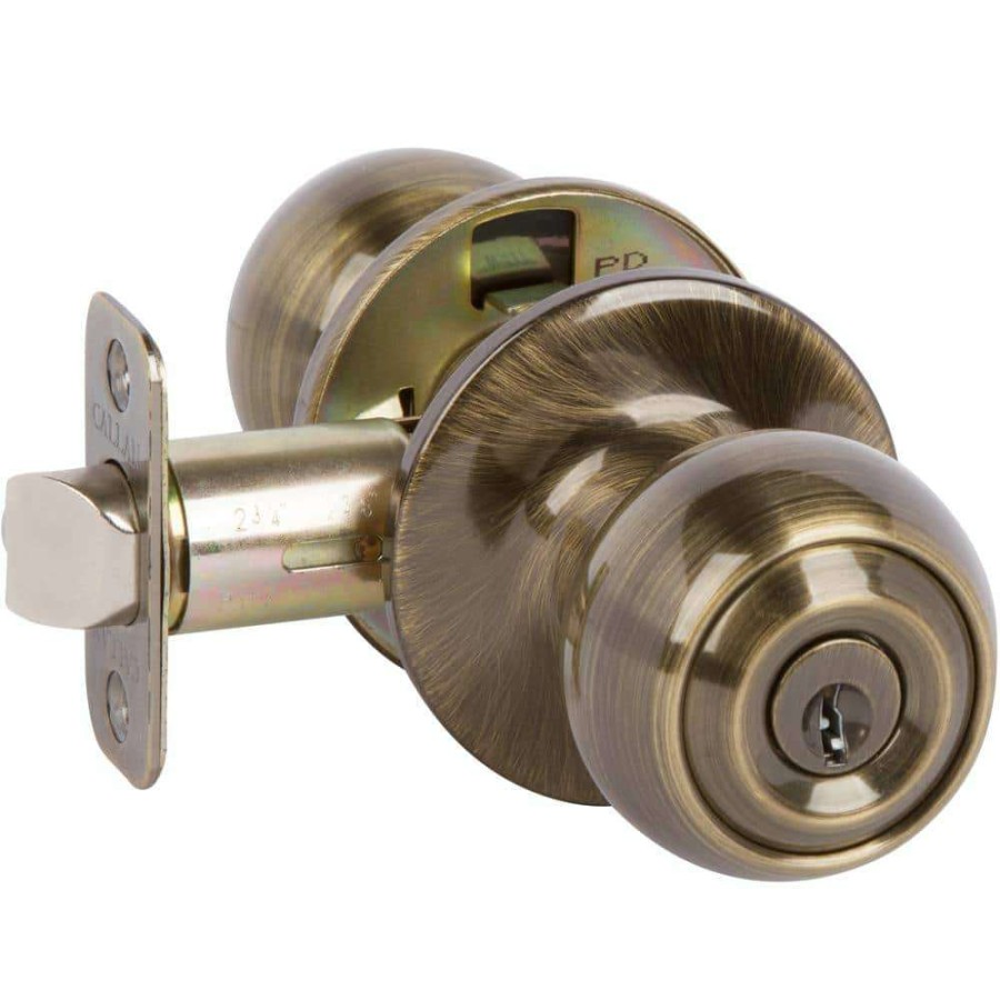 Door Hardware * | Delaney Hardware Fairfield Rustic Style Antique Brass Round Shape Entry Door Knob