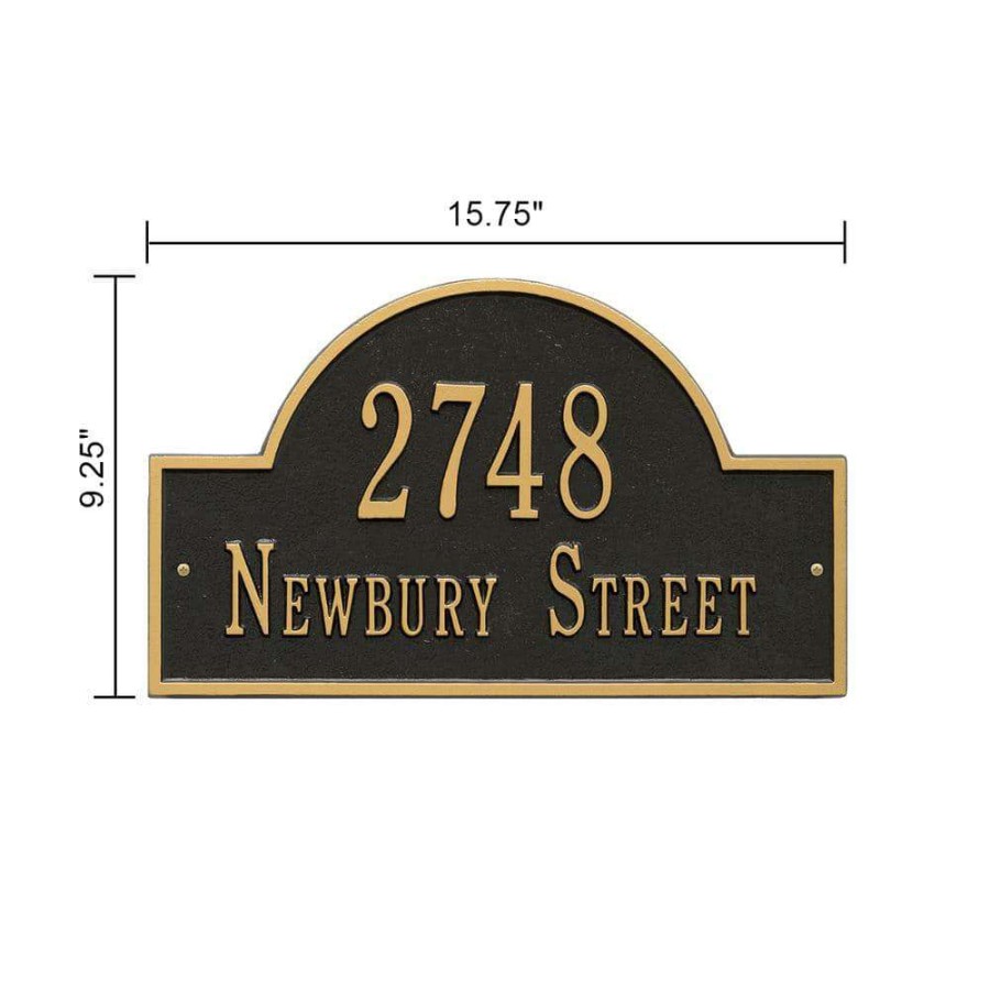 Mailboxes * | Whitehall Products Arch Marker Standard Black/Gold Wall 2-Line Address Plaque